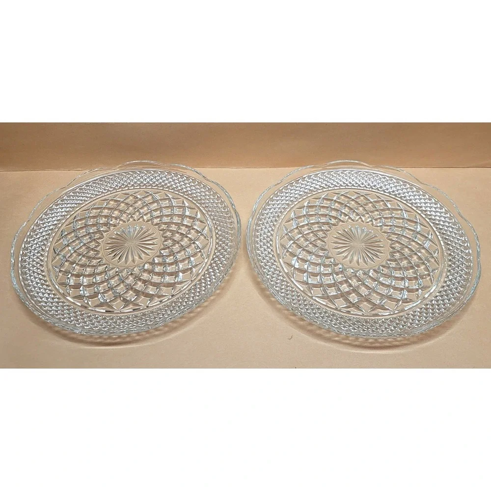 Set of 2 Vtg Anchor Hocking Wexford Clear Glass Dinner Plates 9.5 Inch Diamond‎